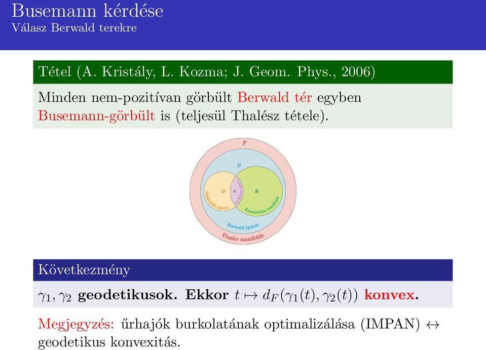 Thalész tétele). spaces Euclidean Következmény γ 1, γ 2 geodetikusok.