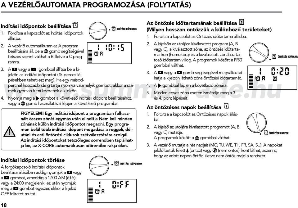 Egy prog ra - mon belül több indítási időpont megadása a regge li, délu táni és esti öntözési ciklusok szétválasztására szolgál.