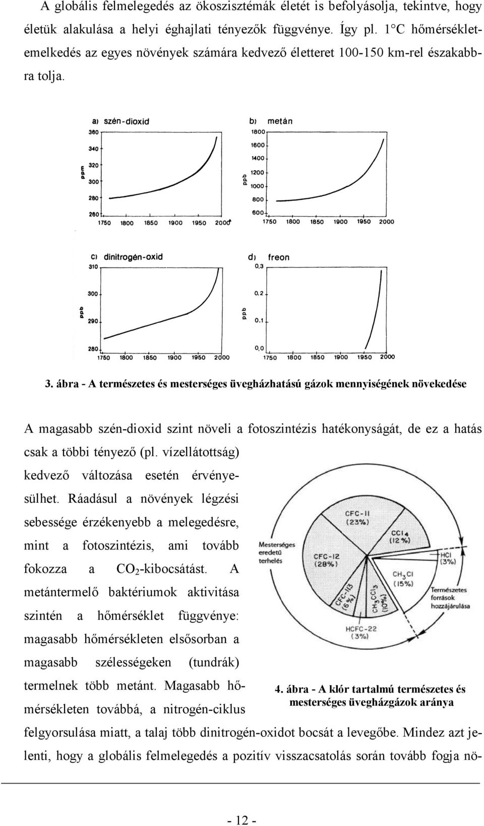 ábra - A természetes és mesterséges üvegházhatású gázok mennyiségének növekedése A magasabb szén-dioxid szint növeli a fotoszintézis hatékonyságát, de ez a hatás csak a többi tényezı (pl.