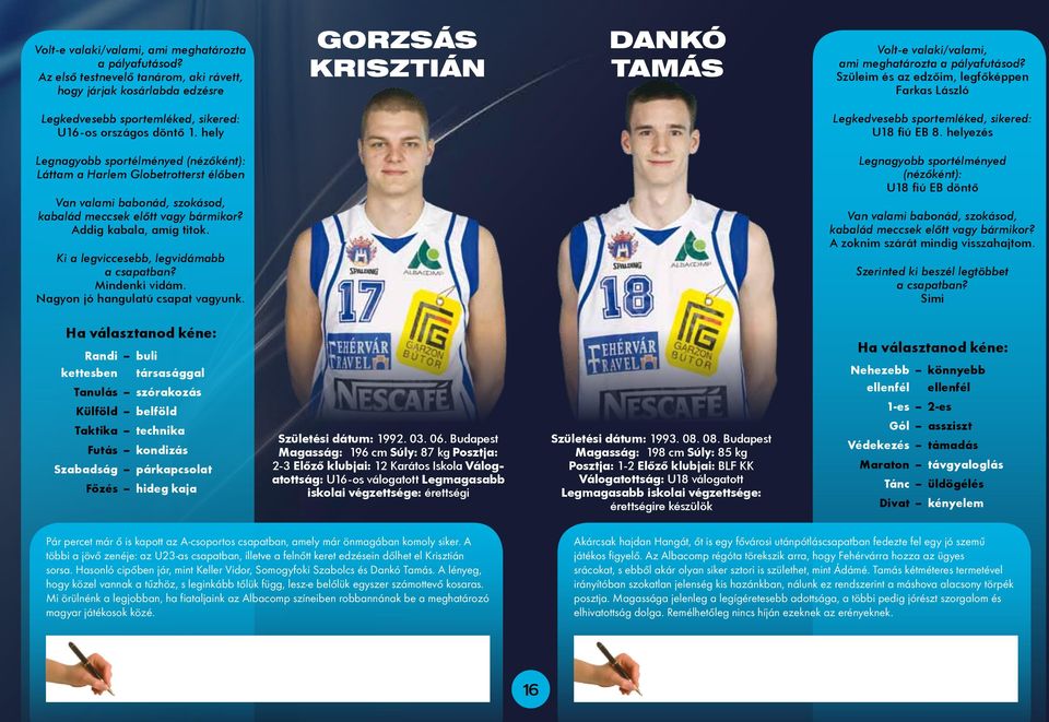 országos döntő 1. hely Legkedvesebb sportemléked, sikered: U18 fiú EB 8.