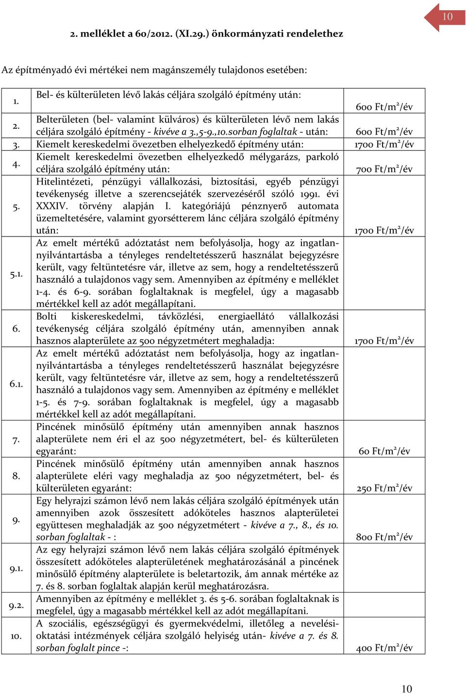 sorban foglaltak - után: 600 Ft/m 2 /év 3. Kiemelt kereskedelmi övezetben elhelyezkedő építmény után: 1700 Ft/m 2 /év 4.