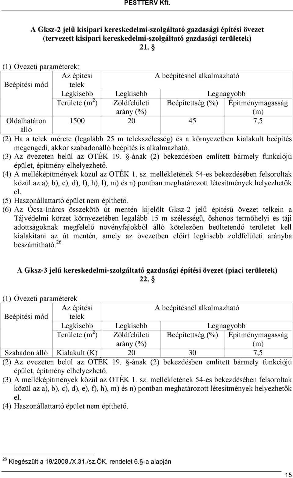 akkor szabadonálló beépítés is alkalmazható. (3) Az övezeten belül az OTÉK 19. -ának (2) bekezdésben említett bármely funkciójú épület, építmény elhelyezhető. (4) A melléképítmények közül az OTÉK 1.