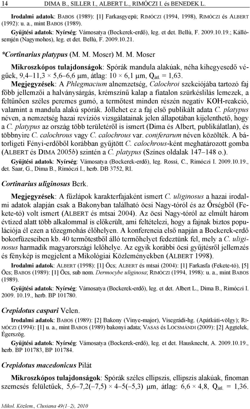 Moser) M. M. Moser Mikroszkópos tulajdonságok: Spórák mandula alakúak, néha kihegyesedő végűek, 9,11,,66,6 µm, átlag: 10 6,1 µm, Q átl. = 1,6.