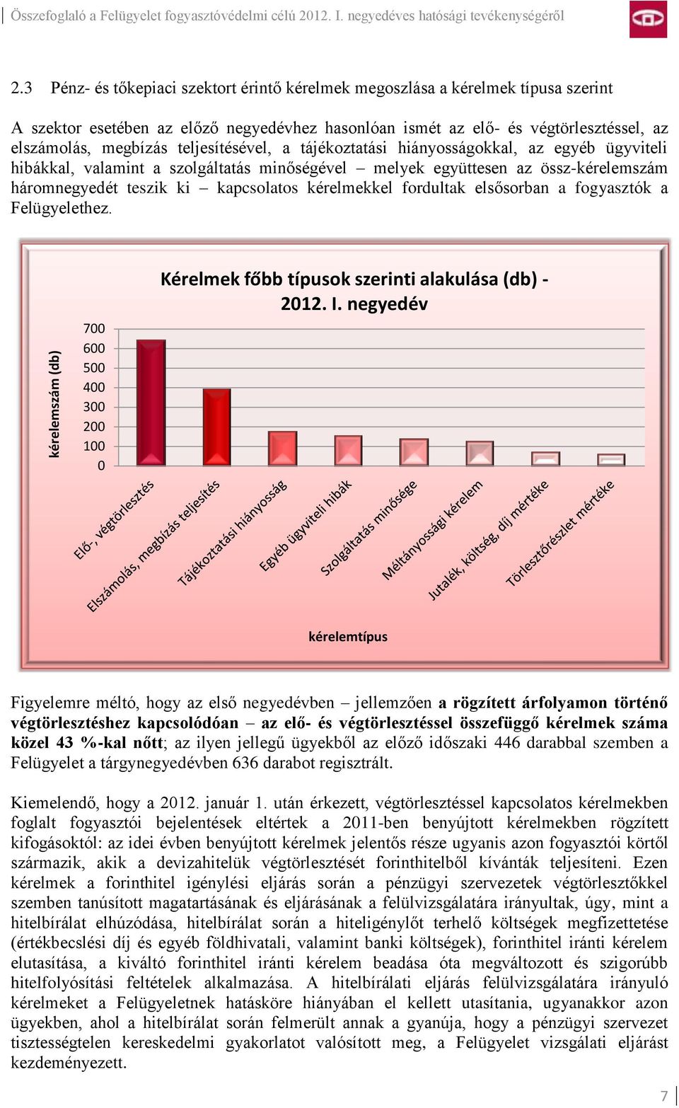 teljesítésével, a tájékoztatási hiányosságokkal, az egyéb ügyviteli hibákkal, valamint a szolgáltatás minőségével melyek együttesen az össz-kérelemszám háromnegyedét teszik ki kapcsolatos kérelmekkel