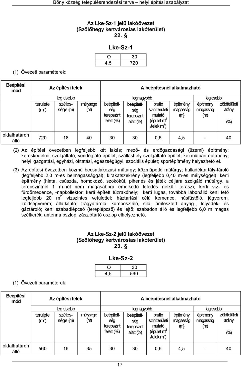 kereskedelmi, szolgáltató, vendéglátó épület; szálláshely szolgáltató épület; kézműipari építmény; helyi igazgatási, egyházi, oktatási, egészségügyi, szociális épület; sportépítmény helyezhető el.