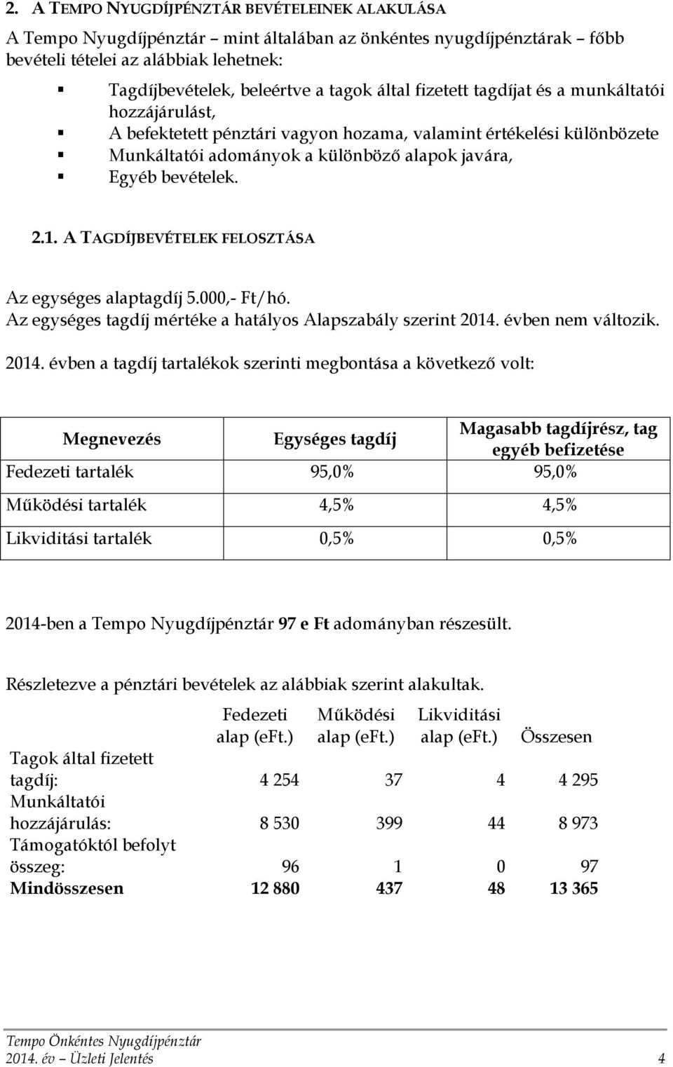 A TAGDÍJBEVÉTELEK FELOSZTÁSA Az egységes alaptagdíj 5.000,- Ft/hó. Az egységes tagdíj mértéke a hatályos Alapszabály szerint 2014.