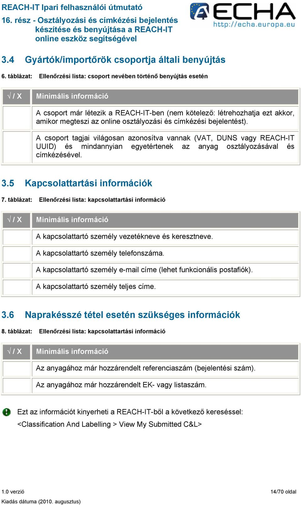 osztályozási és címkézési bejelentést). A csoport tagjai világosan azonosítva vannak (VAT, DUNS vagy REACH-IT UUID) és mindannyian egyetértenek az anyag osztályozásával és címkézésével. 3.