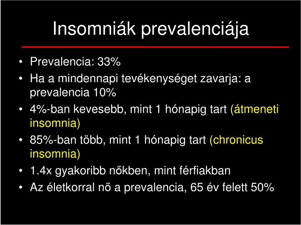 insomnia) 85%-ban több, mint 1 hónapig tart (chronicus insomnia) 1.