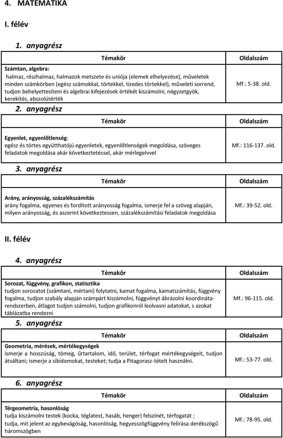 megoldása, szöveges feladatok megoldása akár következtetéssel, akár mérlegelvvel Mf.: 5-38. old.