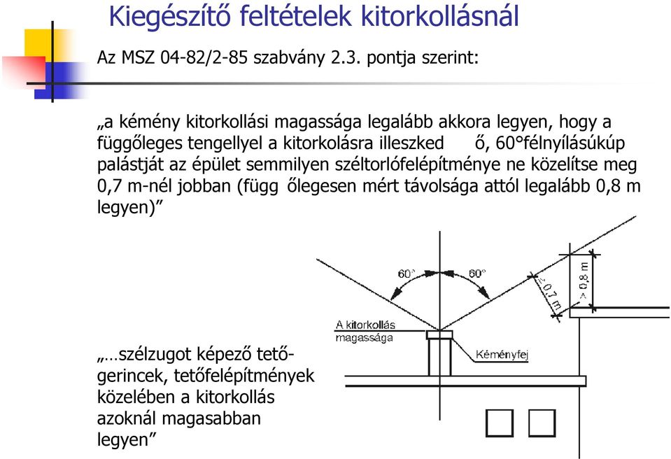 kitorkolásra illeszked ő, 60 félnyílásúkúp palástját az épület semmilyen széltorlófelépítménye ne közelítse meg