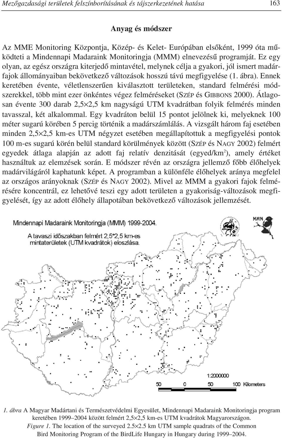 Ez egy olyan, az egész országra kiterjedô mintavétel, melynek célja a gyakori, jól ismert madárfajok állományaiban bekövetkezô változások hosszú távú megfigyelése (1. ábra).