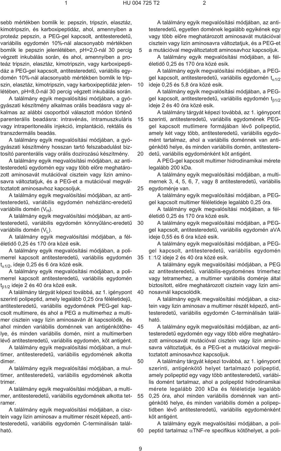 antitesteredetû, variábilis egydomén %-nál alacsonyabb mértékben bomlik le tripszin, elasztáz, kimotripszin, vagy karboxipeptidáz jelenlétében, ph=8,0-nál percig végzett inkubálás során.