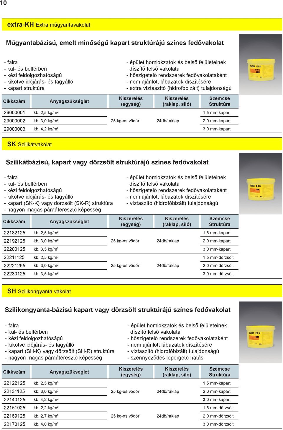 3,0 kg/m 2 25 kgos vödör 24db/raklap 2,0 mmkapart 29000003 kb.