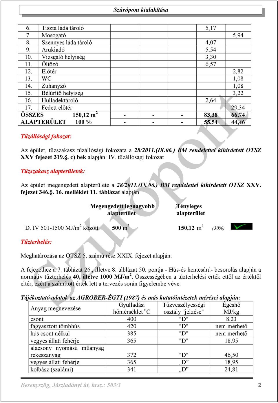 Fedett előtér 29,34 ÖSSZES 150,12 m 2 ALAPTERÜLET 100 % Tűzállósági fokozat: 83,38 66,74 55,54 44,46 Az épület, tűzszakasz tűzállósági fokozata a 28/2011.(IX.06.