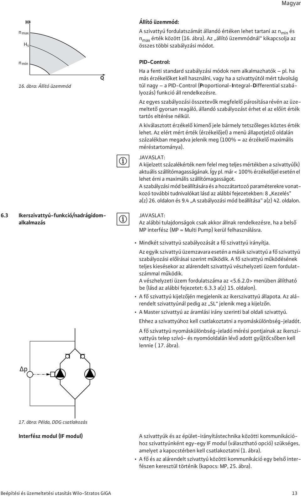 ha más érzékel ket kell használni, vagy ha a szivattyútól mért távolság túl nagy a PID-Control (Proportional-Integral-Differential szabályozás) funkció áll rendelkezésre.