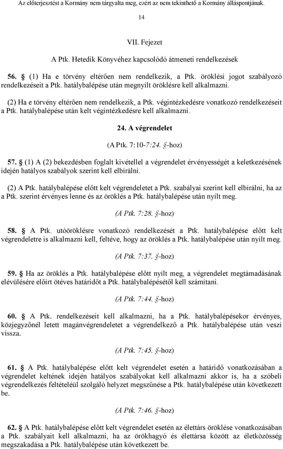 hatálybalépése után kelt végintézkedésre kell alkalmazni. 24. A végrendelet (A Ptk. 7:10-7:24. -hoz) 57.