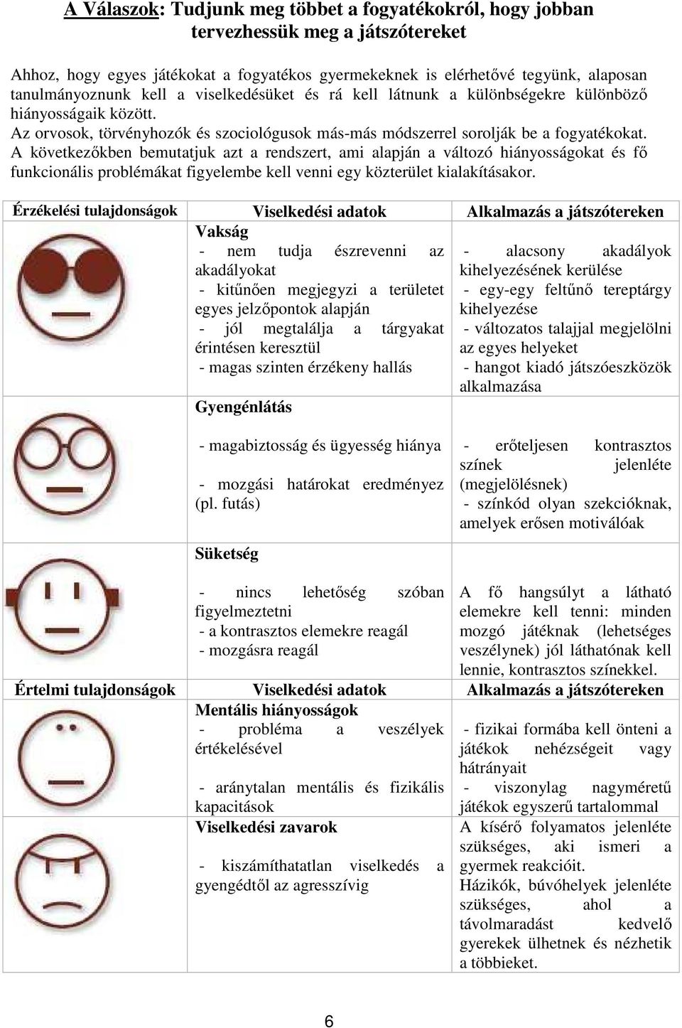 A következıkben bemutatjuk azt a rendszert, ami alapján a változó hiányosságokat és fı funkcionális problémákat figyelembe kell venni egy közterület kialakításakor.