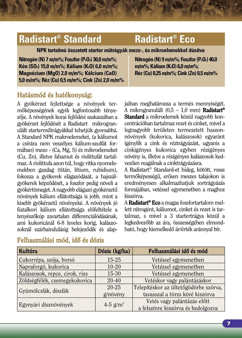 0,25 m/m%; Cink (Zn) 0,5 m/m% Hatásmód és hatékonyság: A gyökérzet fejlettsége a növények termôképességének egyik legfontosabb tényezôje.