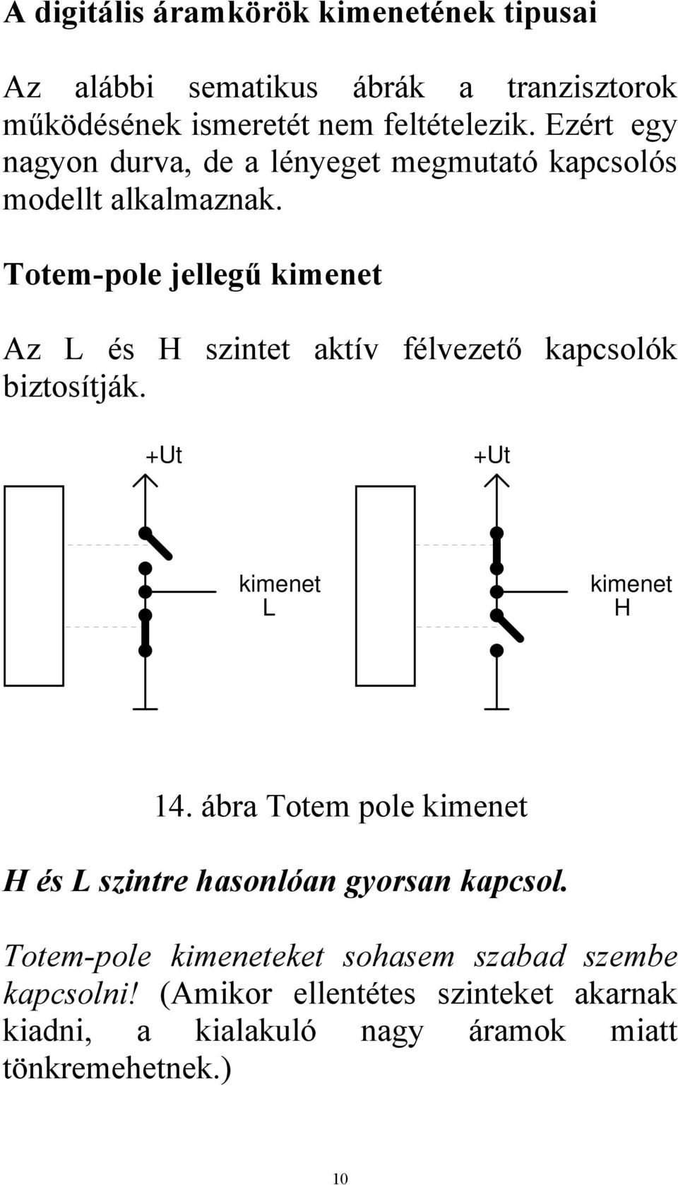 Totem-pole jellegű kimenet Az L és H szintet aktív félvezető kapcsolók biztosítják. +Ut +Ut kimenet L kimenet H 14.