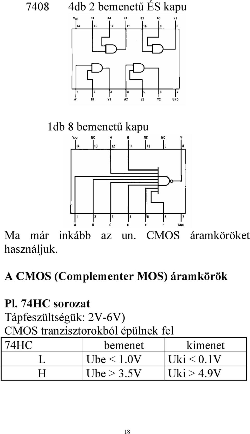 74HC sorozat Tápfeszültségük: 2V-6V) CMOS tranzisztorokból épülnek