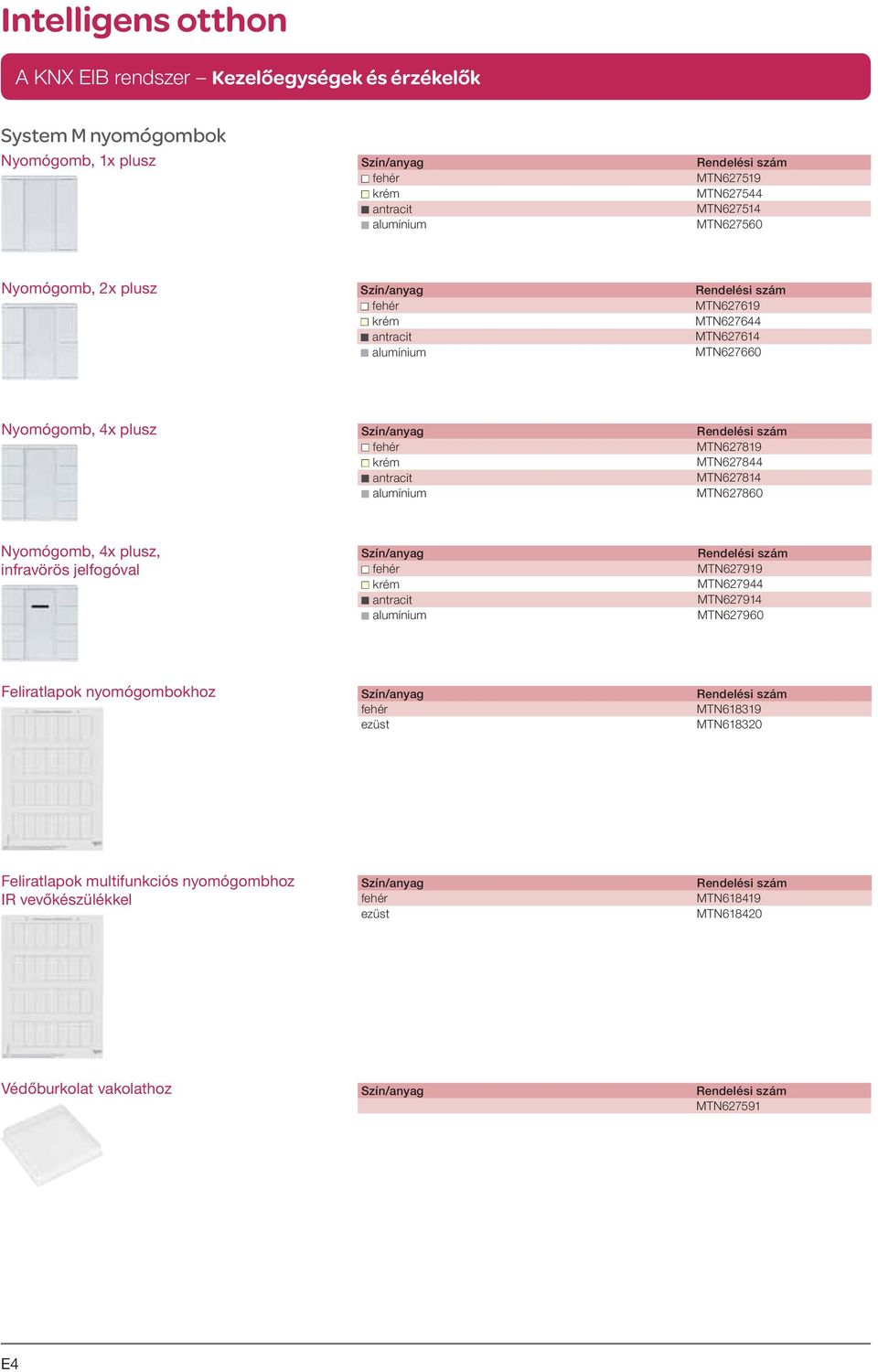 MTN627814 b alumínium MTN627860 Nyomógomb, 4x plusz, infravörös jelfogóval b fehér MTN627919 b krém MTN627944 b antracit MTN627914 b alumínium MTN627960 Feliratlapok