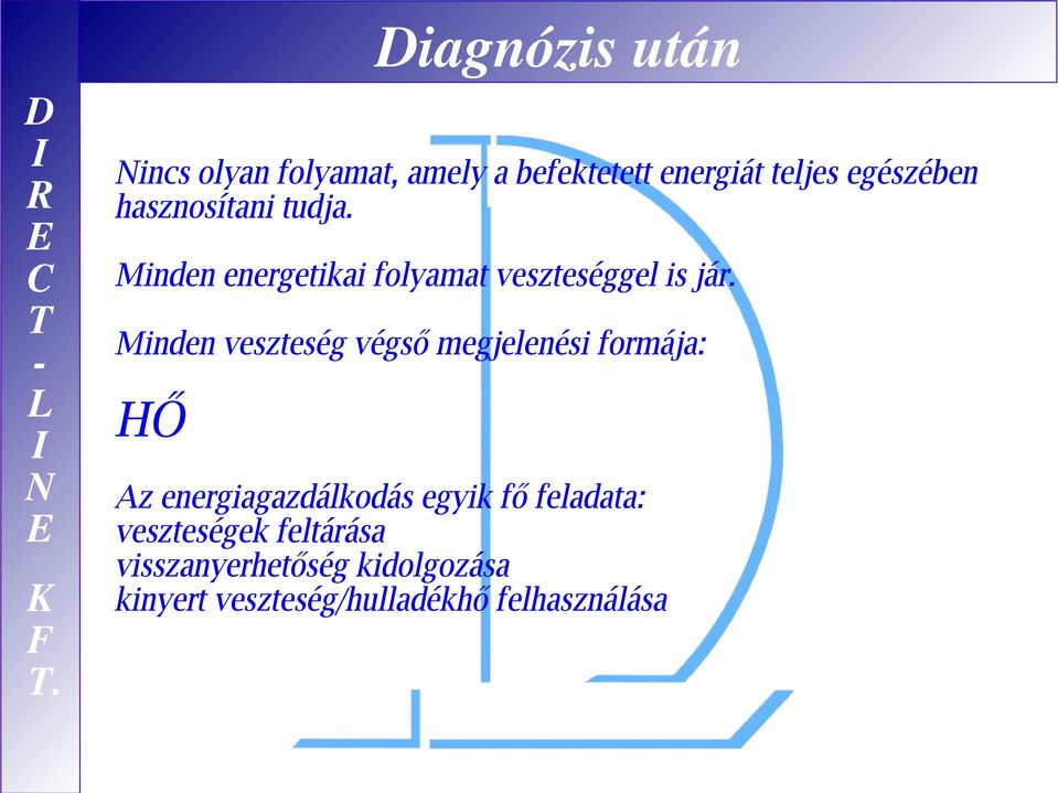 Minden veszteség végső megjelenési formája: HŐ Az energiagazdálkodás egyik fő