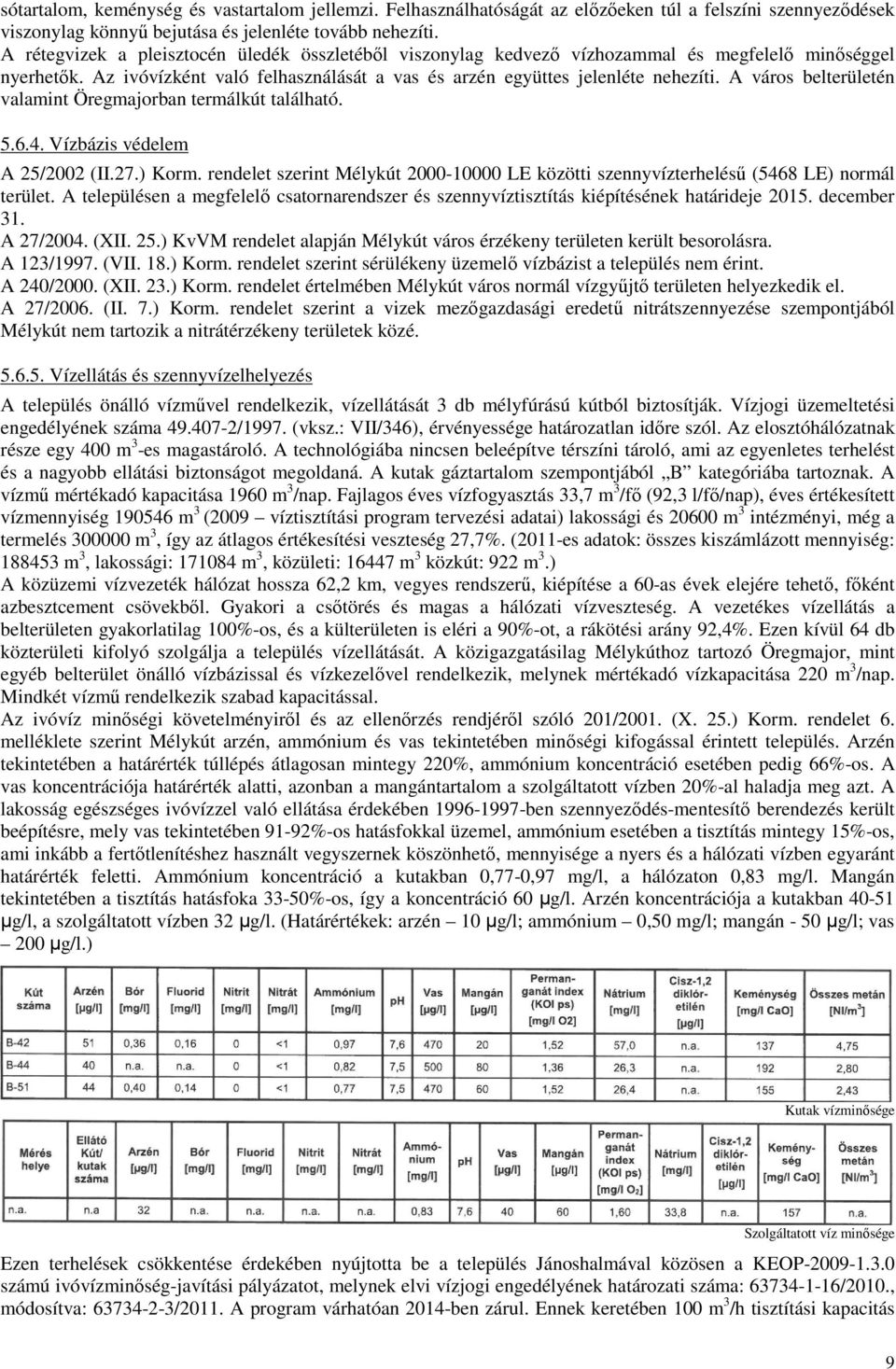 A város belterületén valamint Öregmajorban termálkút található. 5.6.4. Vízbázis védelem A 25/2002 (II.27.) Korm.