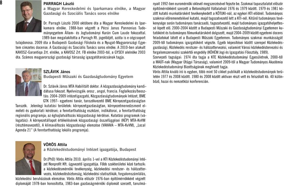 2009 óta a Budapesti Gazdasági Fôiskola és a Nyugat-Magyarországi Egyetem címzetes docense. A Gazdasági és Szociális Tanács soros elnöke. A 2010-ben alakult KAVOSZ-Garantiqa Zrt. elnöke, a KAVOSZ Zrt.