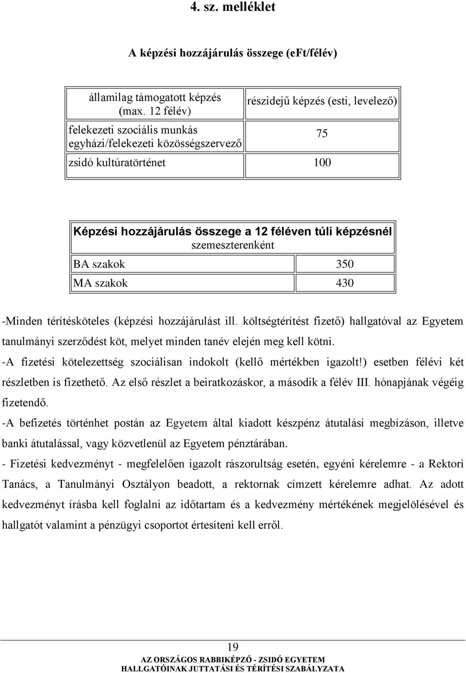 szemeszterenként BA szakok 350 MA szakok 430 -Minden térítésköteles (képzési hozzájárulást ill.