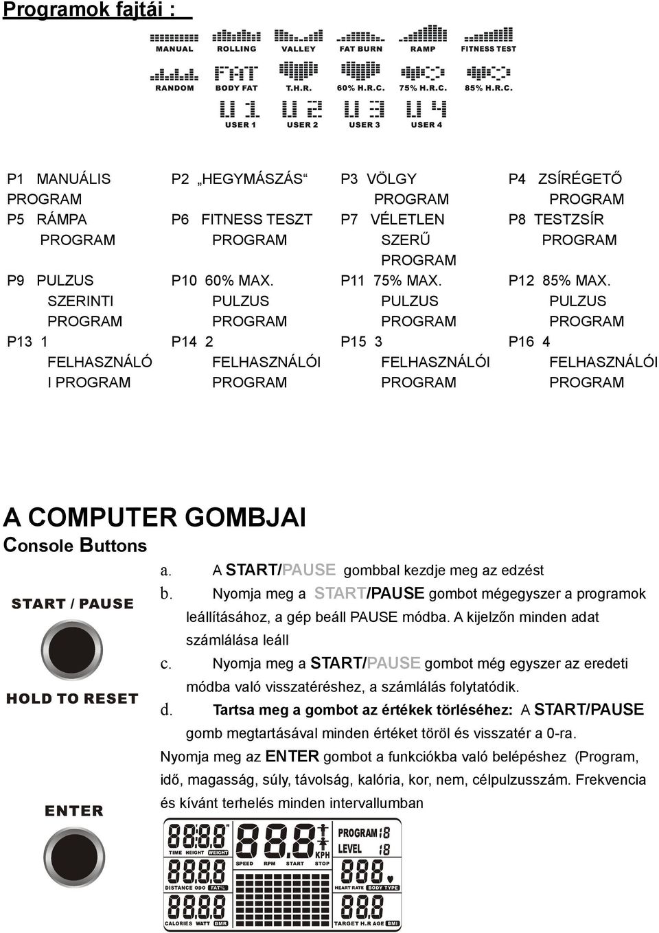 Nyomja meg a START/PAUSE gombot mégegyszer a programok leállításához, a gép beáll PAUSE módba. A kijelzőn minden adat számlálása leáll c.