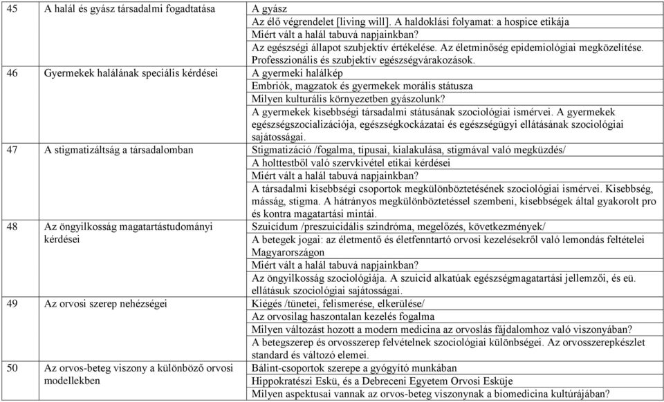 46 Gyermekek halálának speciális kérdései A gyermeki halálkép Embriók, magzatok és gyermekek morális státusza Milyen kulturális környezetben gyászolunk?