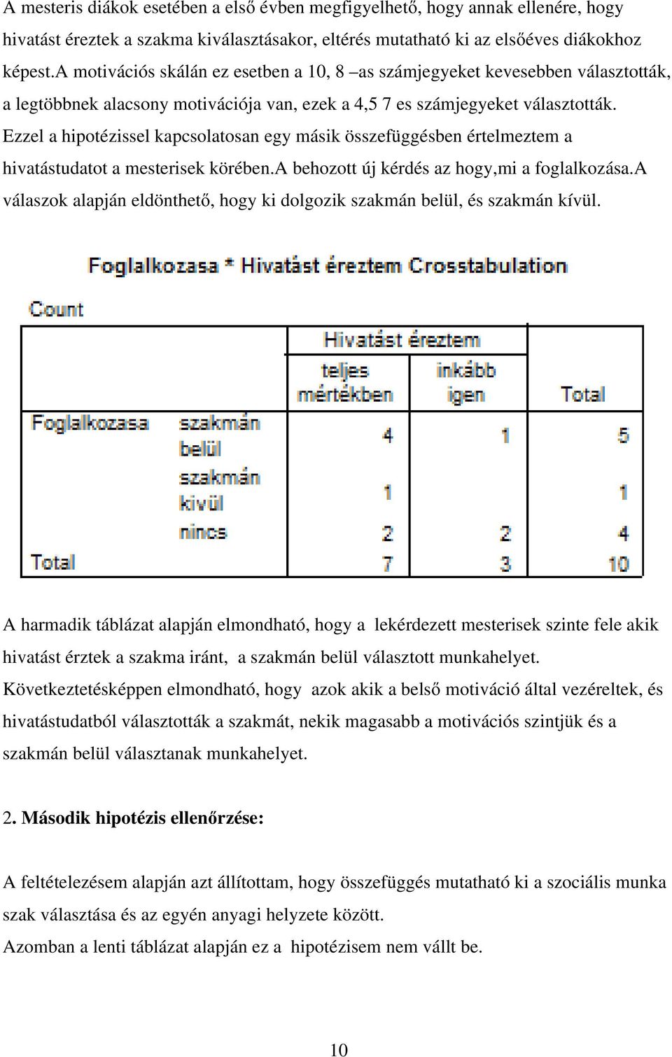 Ezzel a hipotézissel kapcsolatosan egy másik összefüggésben értelmeztem a hivatástudatot a mesterisek körében.a behozott új kérdés az hogy,mi a foglalkozása.