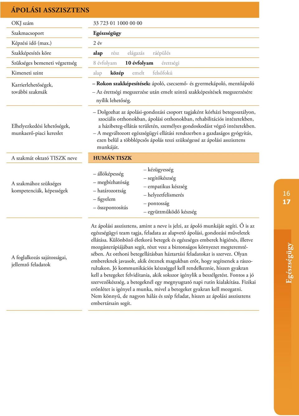 Dolgozhat az ápolási-gondozási csoport tagjaként kórházi betegosztályon, szociális otthonokban, ápolási otthonokban, rehabilitációs intézetekben, a házibeteg-ellátás területén, személyes gondoskodást