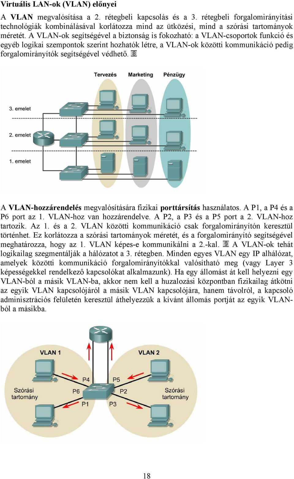 A VLAN-ok segítségével a biztonság is fokozható: a VLAN-csoportok funkció és egyéb logikai szempontok szerint hozhatók létre, a VLAN-ok közötti kommunikáció pedig forgalomirányítók segítségével