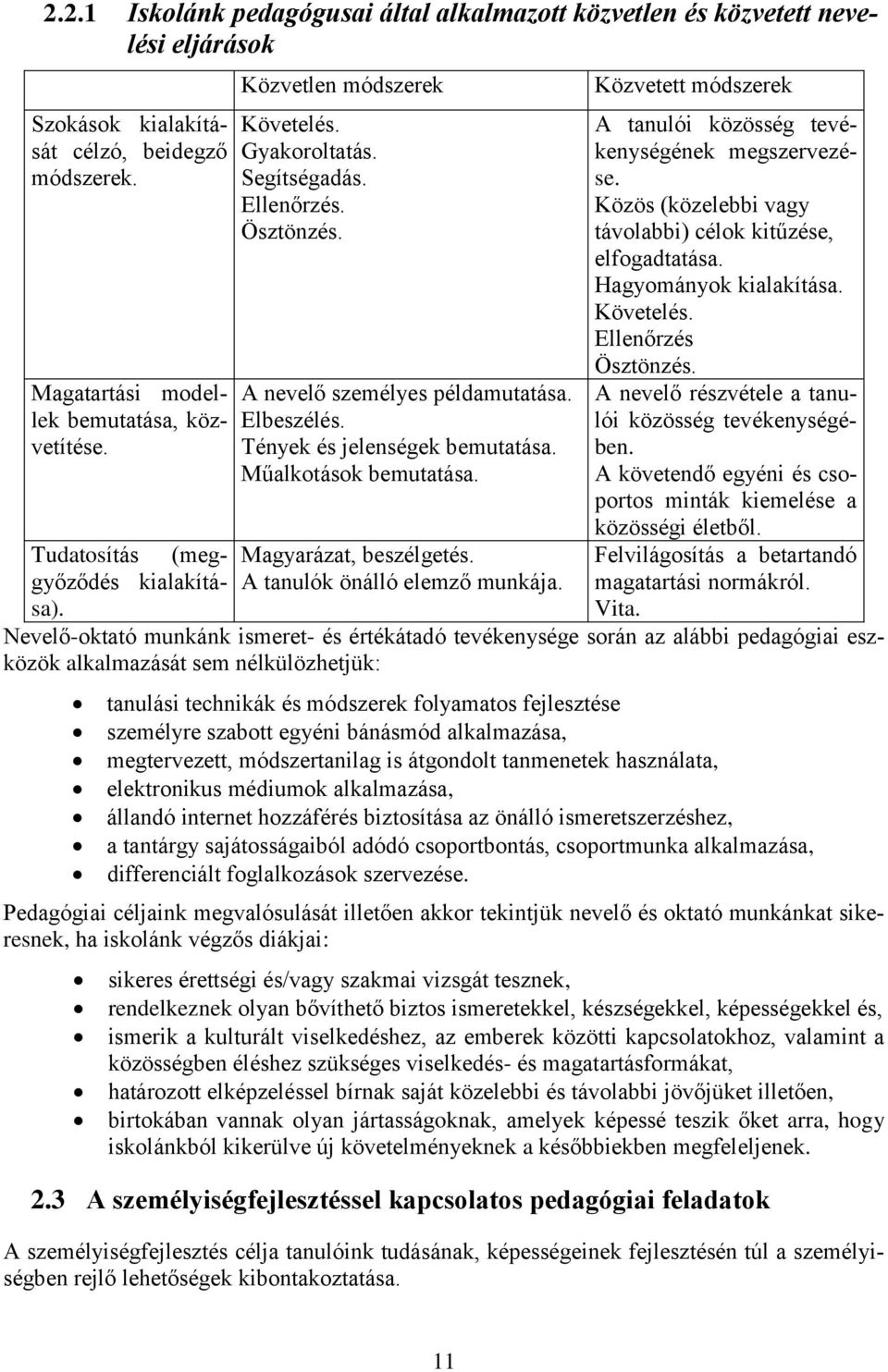 Közvetett módszerek A tanulói közösség tevékenységének megszervezése. Közös (közelebbi vagy távolabbi) célok kitűzése, elfogadtatása. Hagyományok kialakítása. Követelés. Ellenőrzés Ösztönzés.