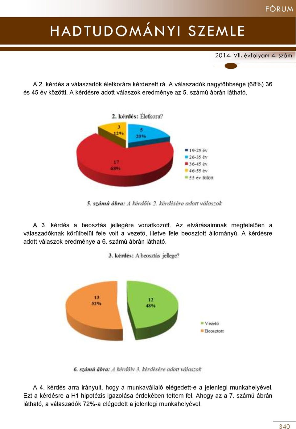 Az elvárásaimnak megfelelően a válaszadóknak körülbelül fele volt a vezető, illetve fele beosztott állományú. A kérdésre adott válaszok eredménye a 6.