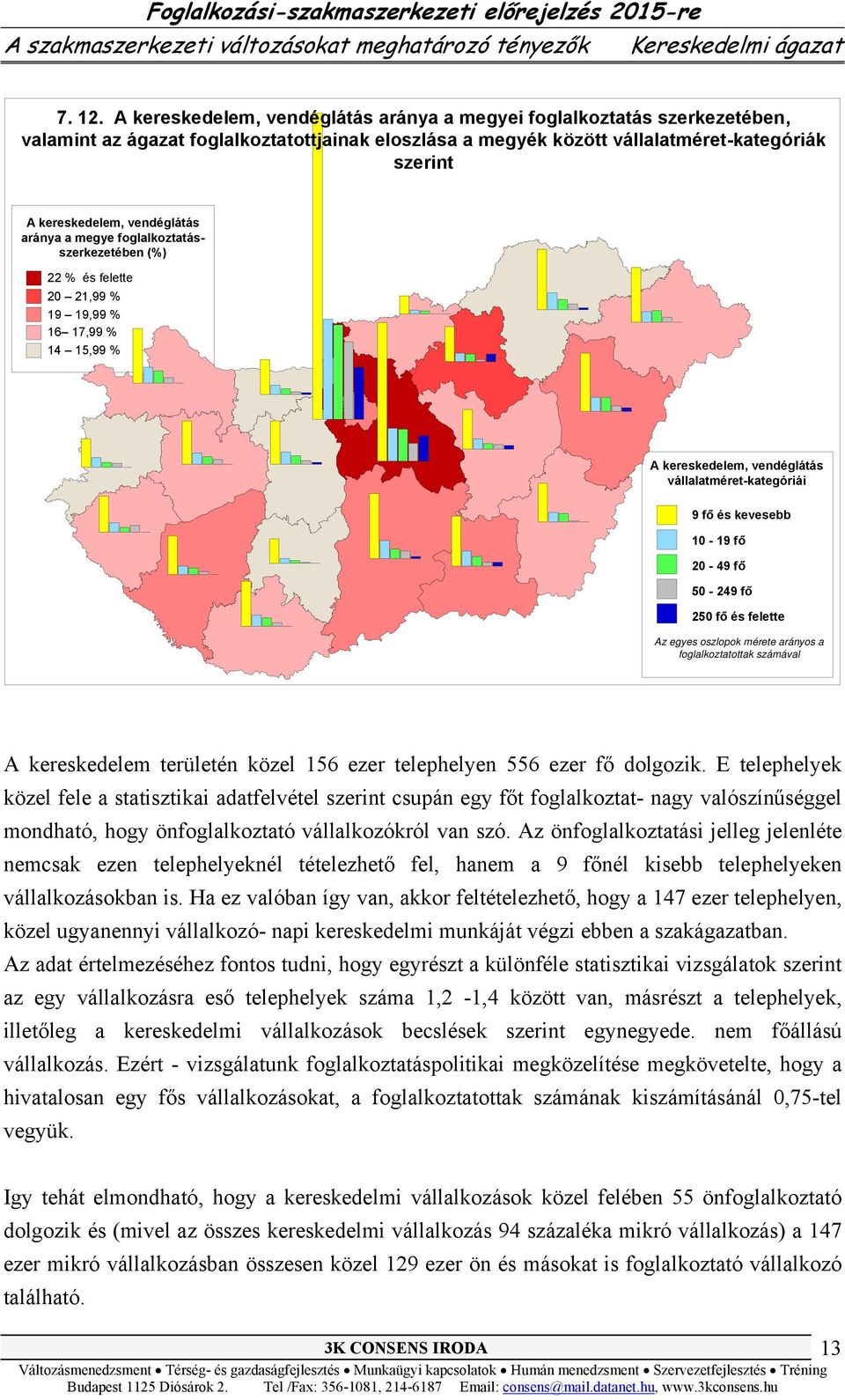 vendéglátás aránya a megye foglalkoztatásszerkezetében (%) 22 % és felette 20 21,99 % 19 19,99 % 16 17,99 % 14 15,99 % A kereskedelem, vendéglátás vállalatméret-kategóriái 9 fő és kevesebb 10-19 fő