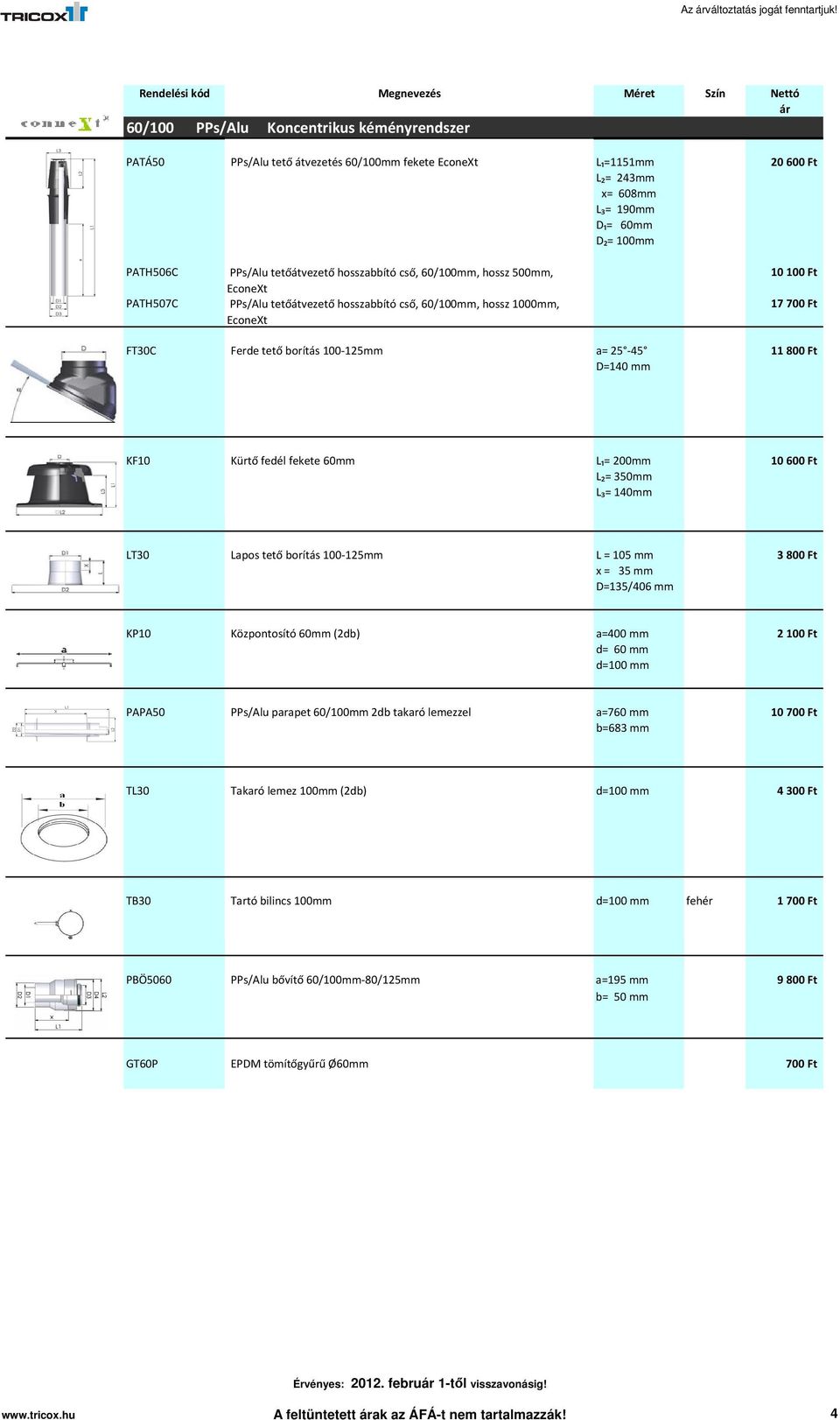 tetőátvezető hosszabbító cső, 60/100mm, hossz 500mm, EconeXt PPs/Alu tetőátvezető hosszabbító cső, 60/100mm, hossz 1000mm, EconeXt 10 100 Ft 17 700 Ft FT30C Ferde tető borítás 100-125mm a= 25-45