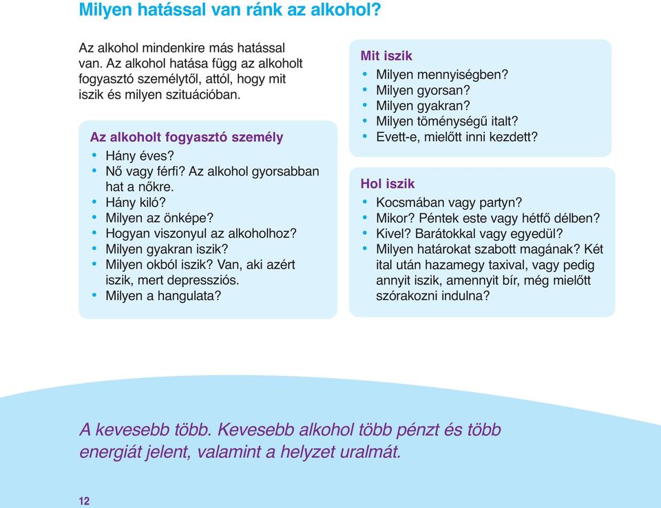 Van, aki azért iszik, mert depressziós. Milyen a hangulata? Mit iszik Milyen mennyiségben? Milyen gyorsan? Milyen gyakran? Milyen töménységű italt? Evett-e, mielőtt inni kezdett?