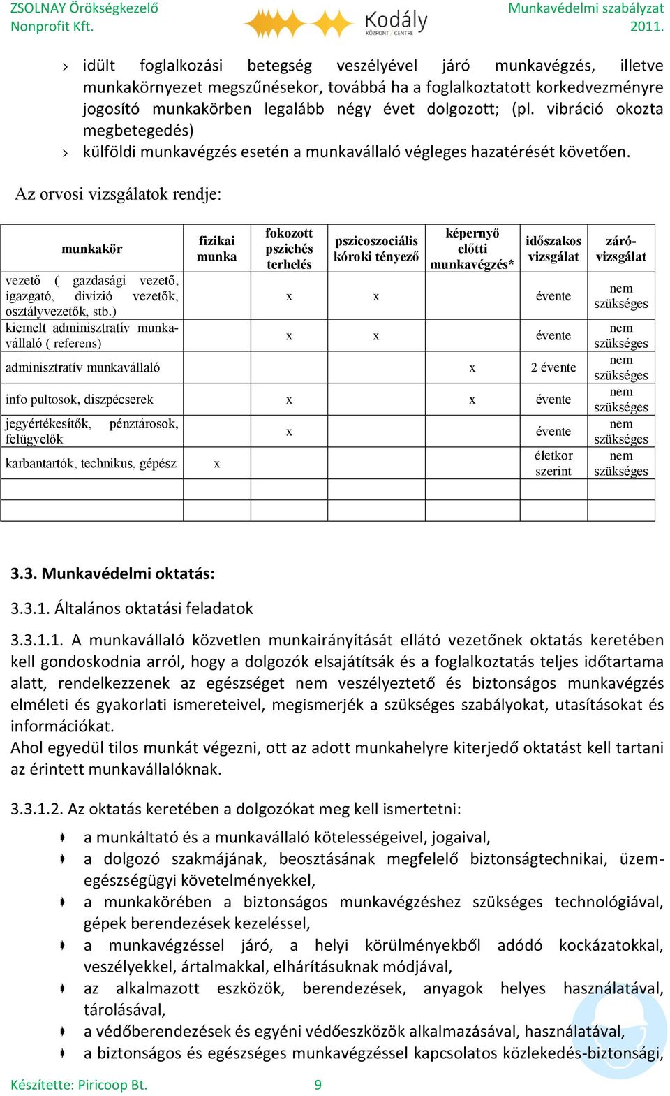 Az orvosi vizsgálatok rendje: munkakör vezető ( gazdasági vezető, igazgató, divízió vezetők, osztályvezetők, stb.