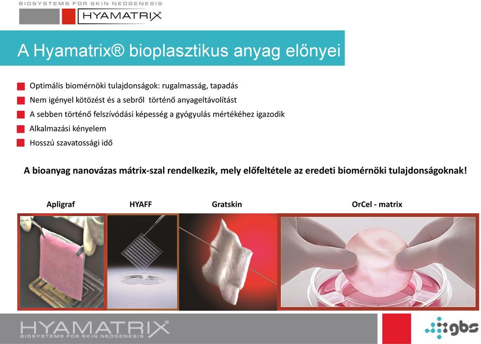 gyógyulás mértékéhez igazodik Alkalmazási kényelem Hosszú szavatossági idő A bioanyag nanovázas