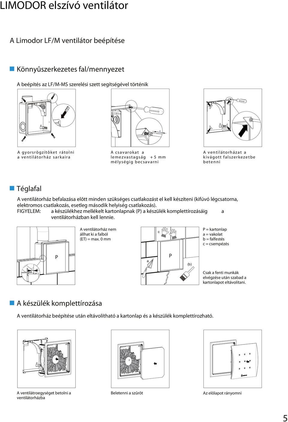 készíteni (kifúvó légcsatorna, elektromos csatlakozás, esetleg második helyiség csatlakozás).