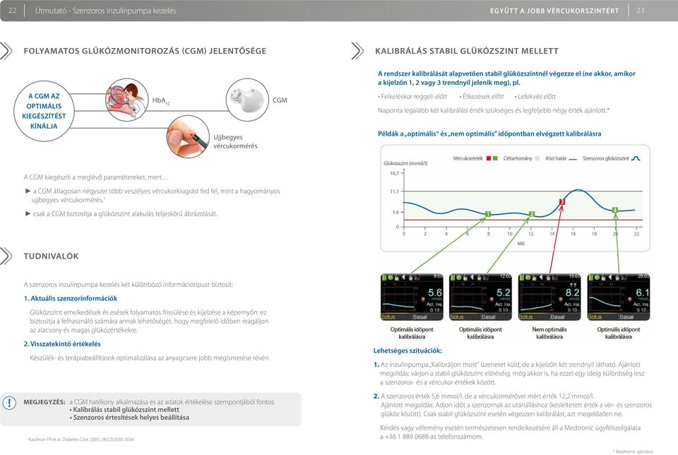 A CGM AZ OPTIMÁLIS KIEGÉSZÍTÉST KÍNÁLJA HbA 1C Ujjbegyes vércukormérés CGM Felkeléskor reggeli előtt Étkezések előtt Lefekvés előtt Naponta legalább két kalibrálási érték szükséges és legfeljebb négy