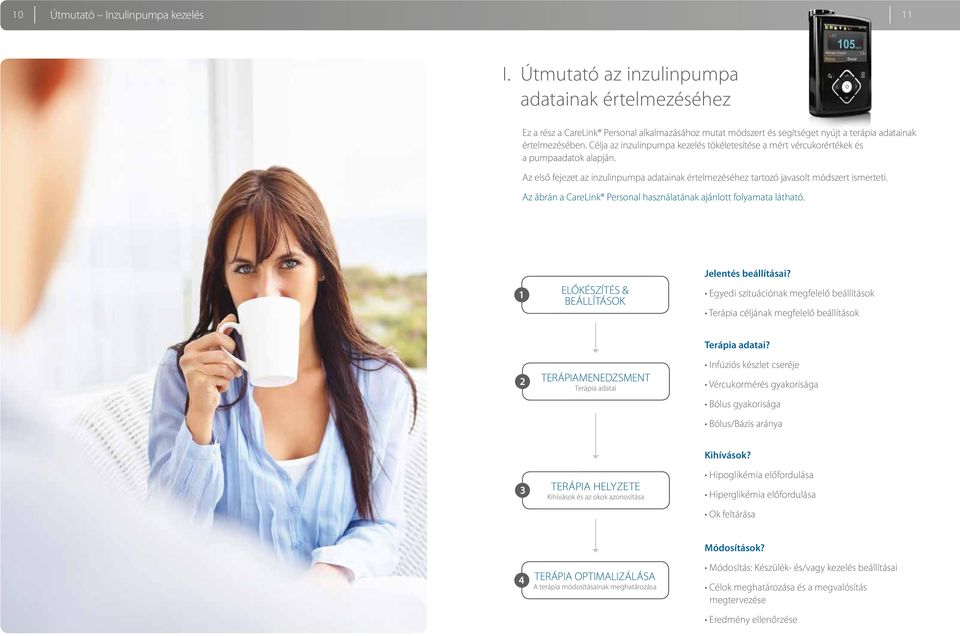 Célja az inzulinpumpa kezelés tökéletesítése a mért vércukorértékek és a pumpaadatok alapján. Az első fejezet az inzulinpumpa adatainak értelmezéséhez tartozó javasolt módszert ismerteti.