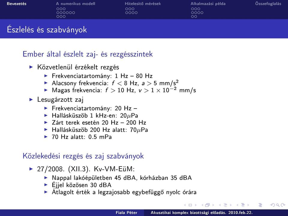 khz-en: 2µPa Zárt terek esetén 2 Hz 2 Hz Hallásküszöb 2 Hz alatt: 7µPa 7 Hz alatt:.5 mpa Közlekedési rezgés és zaj szabványok 27/28.