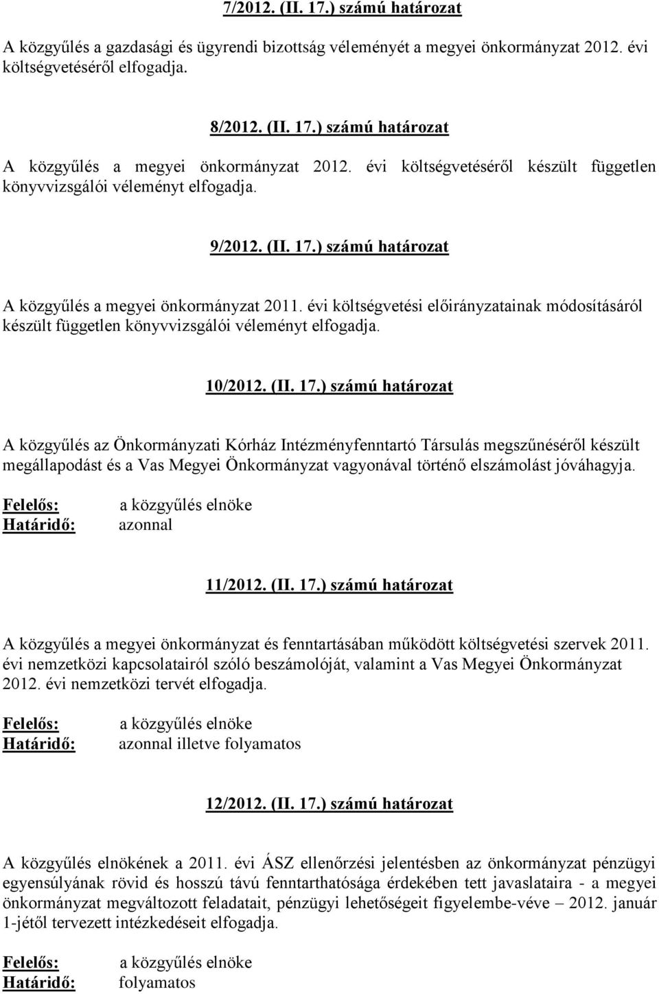 évi költségvetési előirányzatainak módosításáról készült független könyvvizsgálói véleményt elfogadja. 10/2012. (II. 17.