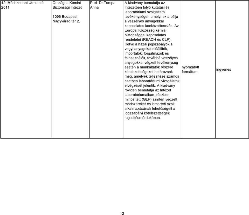 Az Európai Közösség kémiai biztonsággal kapcsolatos rendeletei (REACH és CLP), illetve a hazai jogszabályok a vegyi anyagokat előállítók, importálók, forgalmazók és felhasználók, továbbá veszélyes