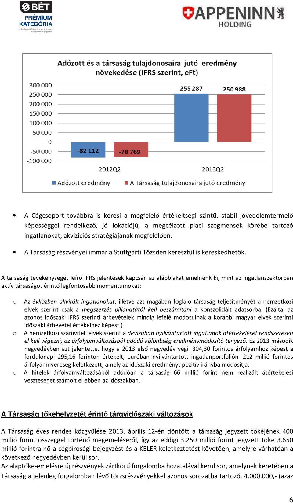 A társaság tevékenységét leíró IFRS jelentések kapcsán az alábbiakat emelnénk ki, mint az ingatlanszektorban aktív társaságot érintő legfontosabb momentumokat: o o o Az évközben akvirált