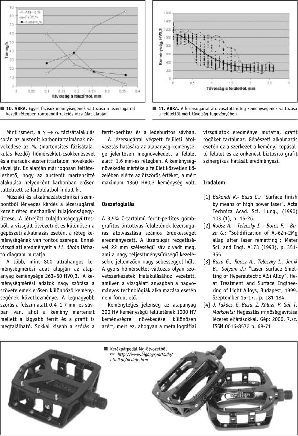 A lézersugárral átolvasztott réteg keménységének változása a felülettôl mért távolság függvényében Mint ismert, a γ α fázisátalakulás során az austenit karbontartalmának növekedése az M s