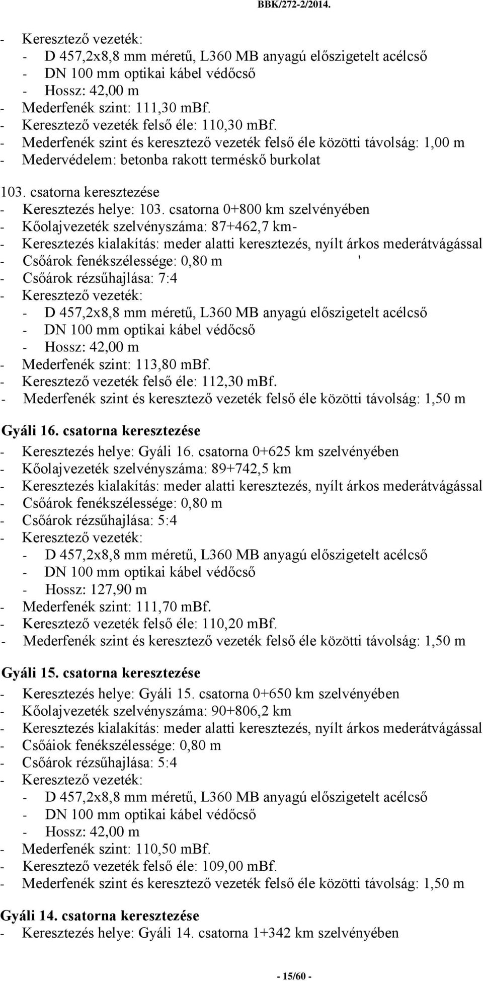 csatorna keresztezése - Keresztezés helye: 103.